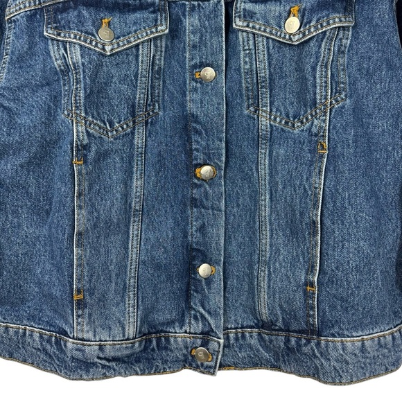 Anthropologie Pilcro Weston Faux-Leather Collar Denim Boyfriend Jacket Medium - Picture 7 of 10